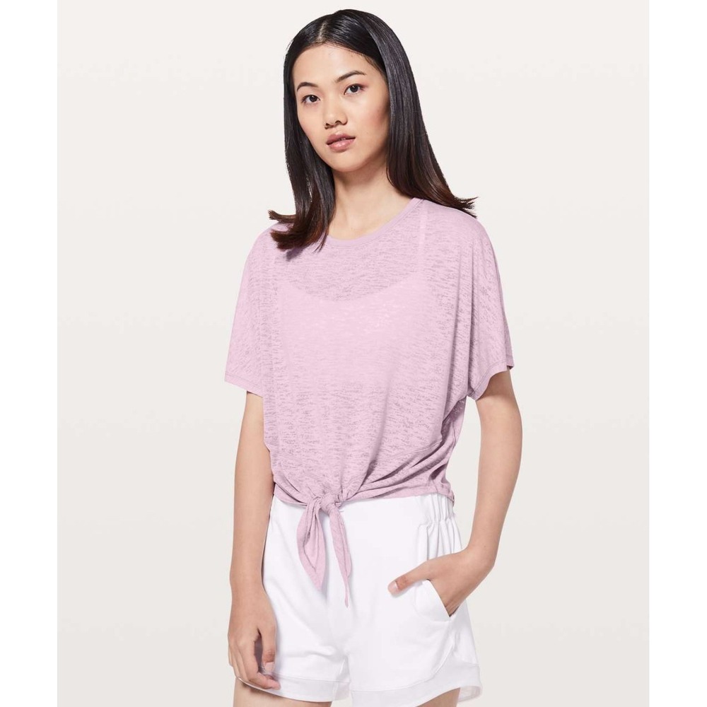 Lululemon Pink Tie Front Cropped Tencel Short Sleeve Top Women's‎ Size M